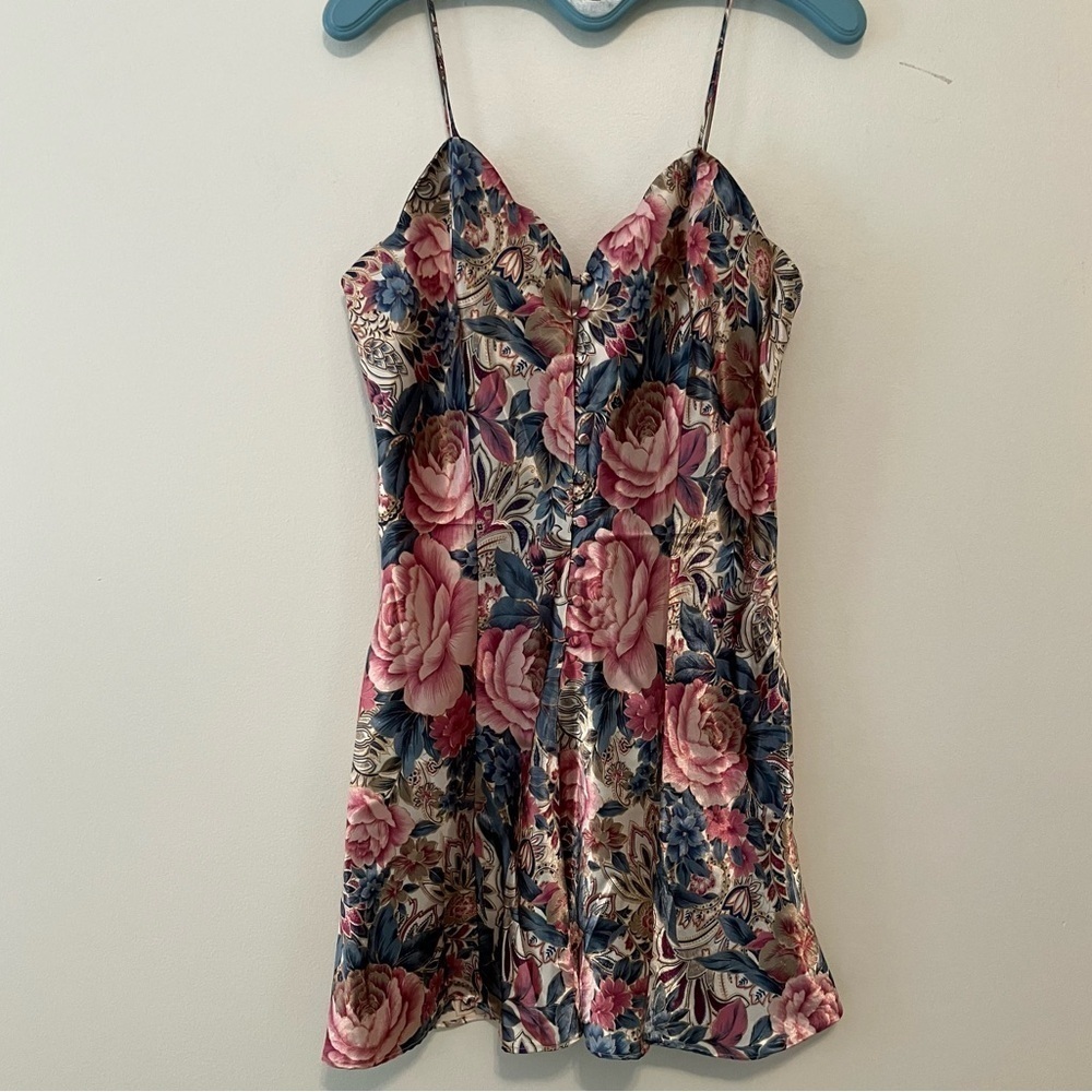 VTG Victoria's Secret Gold Label Floral Nightie Dress Sz. M Peplum Babydoll